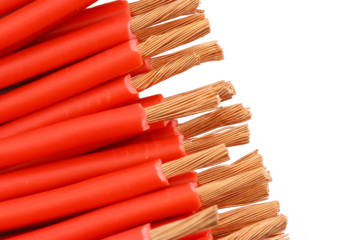 Electric copper stranded insulated mounting wires. Close-up. Soft focus. Transparent background in png.