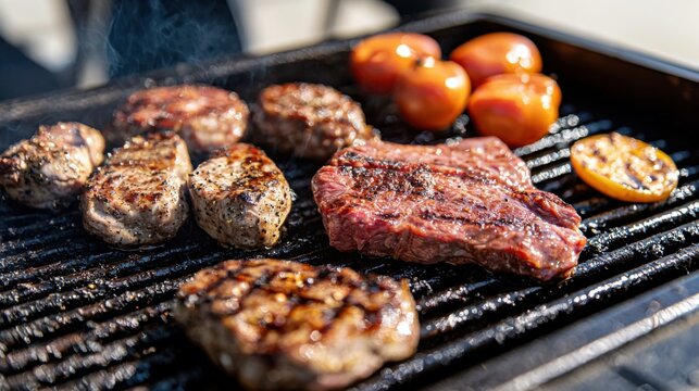 Grillspektakel im Garten am Vatertag: saftiges Fleisch und frisches Gemüse an einem sonnigen Tag