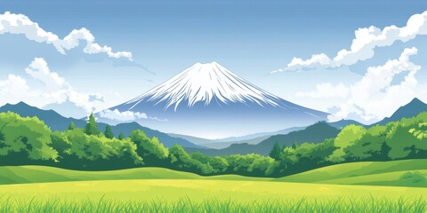 Fototapeta premium Green valley with mountains and clear blue sky