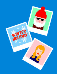 Winter Holiday Trio: Man, Woman & Snowflakes Illustration