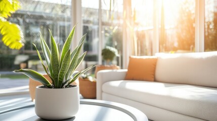 Modern minimalist sunroom with minimal decor. Featuring clean lines and a bright design