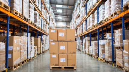 Effizienter Lagerbetrieb mit organisierter Laderampe und gestapelten Kisten für das Supply Chain Management