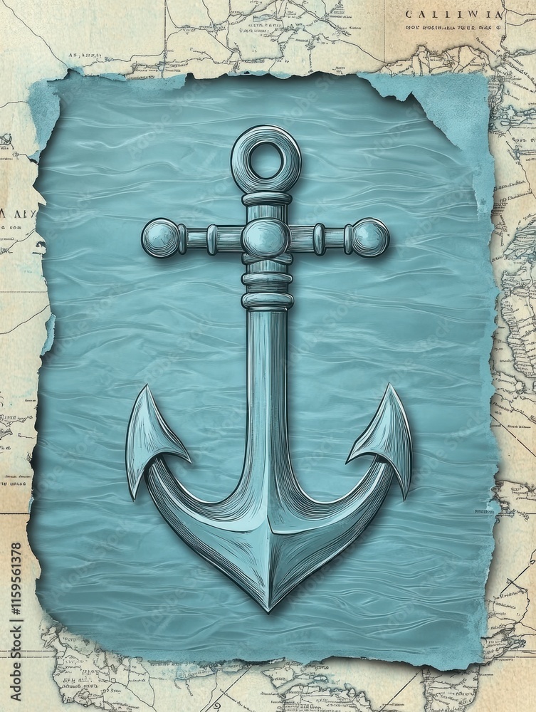 Leinwandbilder Nautical anchor design on textured background with blank space for text and nautical map elements. Generative AI