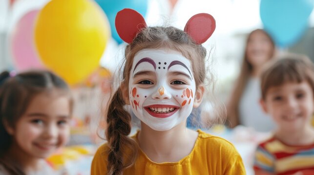 Kreatives Kinderschminken zur Karnevalsfeier mit bunten Farben und lachenden Gesichtern