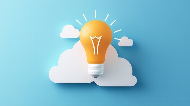 Kreatives Burst-Konzept f&uuml;r Fr&uuml;hlingsmarketingkampagne mit Gl&uuml;hbirne und Wolken