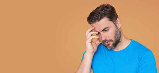 Man thinking with confuse face on isolated background. Man thinking about question, pensive...