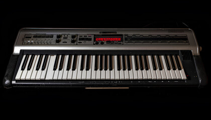 Fototapeta premium Synthesizer on a black background, closed. Electronic musical instrument