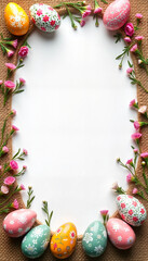 Elegant Easter Frame with Pink Roses and Decorative Elements