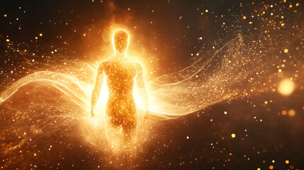 Naklejka premium Glowing Human Silhouette with Protective Shield of Light