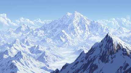 Obraz premium Majestic Snow-Capped Mountain Range Under Clear Blue Sky