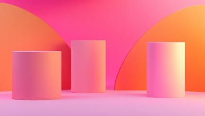 カラフルな背景の前に配置された円柱型オブジェクトの構成