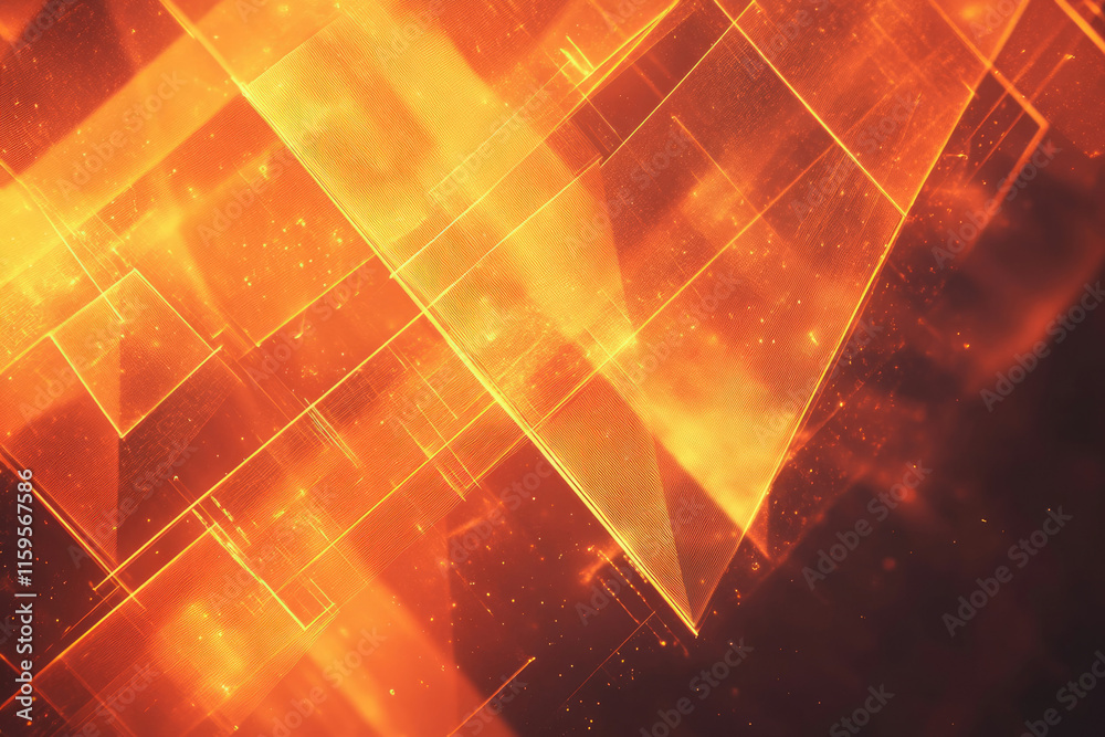 Wall mural abstract digital art featuring glowing orange geometric shapes and lines, creating a dynamic and fut