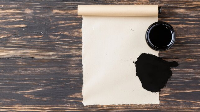 K&uuml;nstlerische Kalligraphie-Striche auf Pergament mit Tintenfass f&uuml;r kreative Design-Projekte