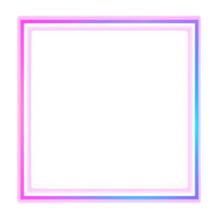 Illustration of neon electric style square frame. Gradient pink purple blue color. Isolated on transparent background. 
