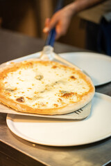 real Neapolitan Italian pizza called margherita pizza just out of the oven