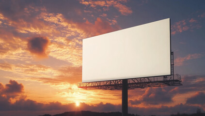 Marketing Billboard. Empty Large Format Sign against a Sunset Evening Sky. Mockup Template. 
