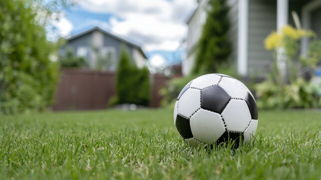 Kinder spielen mit Fußball im lebhaften Hof