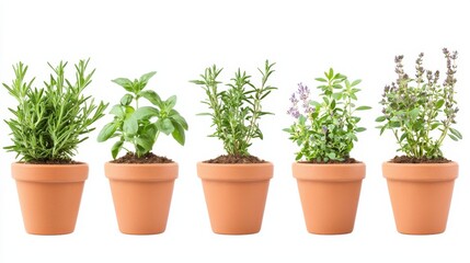 Obraz premium Pflanzen Sie Kräuter in kleinen Töpfen für eine lebendige Gartendekoration