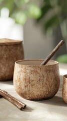 Bamboo tea accessories natural setting high-resolution textures global aesthetic close-up view sustainable living