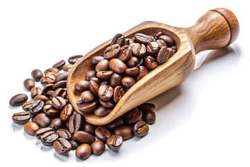 Obraz premium coffee beans in wooden scoop isolated on white