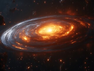 Obraz premium Fiery Spiral Galaxy Amidst Cosmic Debris