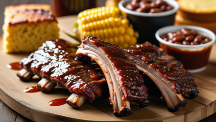 American BBQ in Rustic Style with Smoky Flavors Representing Traditional Cuisine 