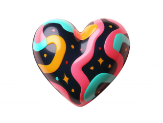 Vibrant Rendered Cartoon Heart with Colorful Patterns and Retro 80s Style Elements Perfect for Creative Projects and Illustrations