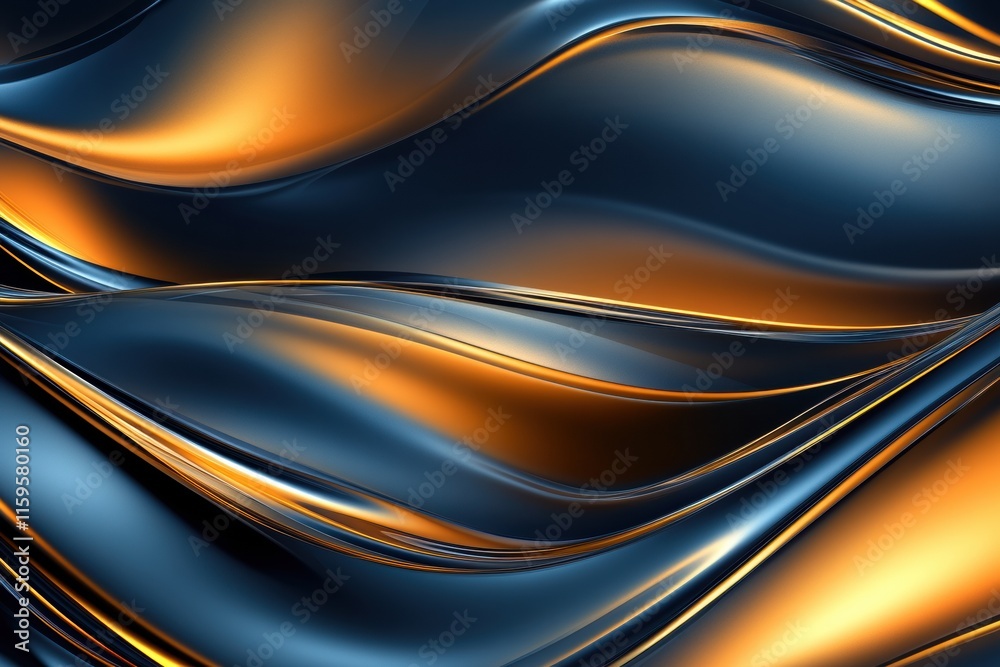 Poster Glossy abstract waves create a dynamic flow of colors and textures in a striking composition. Generative AI
