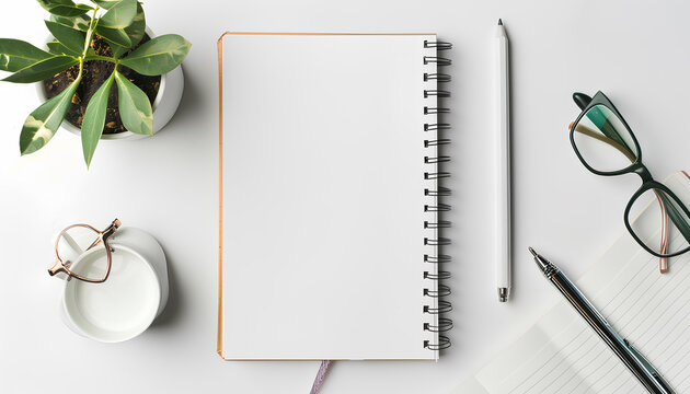 Blank brochure on white background, above view. Mock up for design