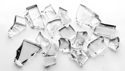 Broken glass on white background , photo hi resolution texture decoration backdrop object design