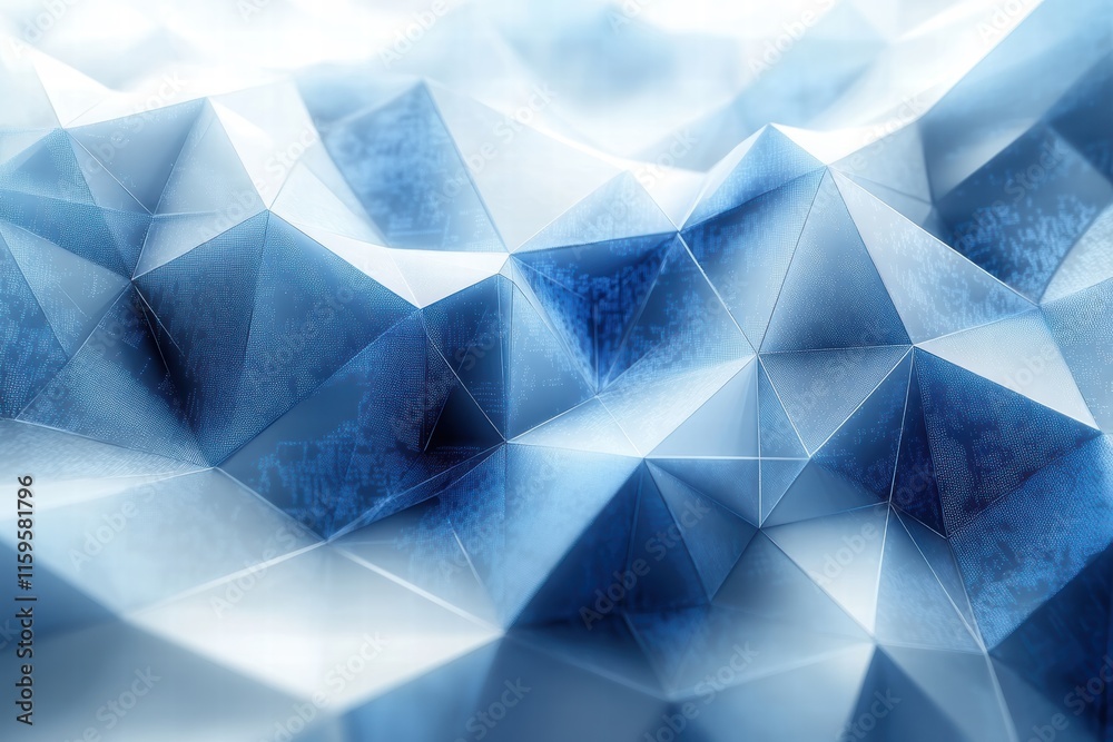 Poster geometric abstractions in blue and white shapes create a dynamic visual texture