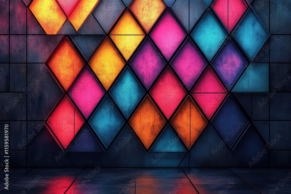 Poster geometric neon pattern with vibrant triangles creating a mesmerizing visual display