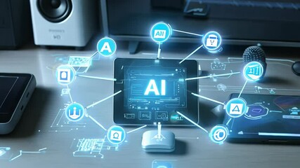 A smart home device with the text AI displayed on its screen, showcasing how AI technology enhances home automation and connectivity