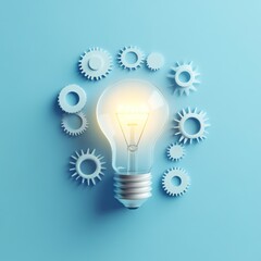 Glowing lightbulb with gears, idea concept.