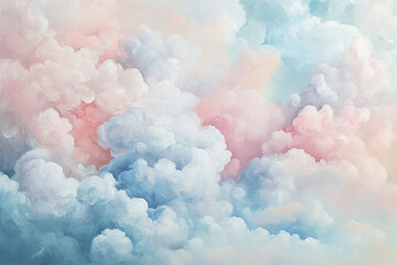 Fototapeta premium A whimsical, soft cloud-like texture in varying shades of light blue, pink, and white, creating a dreamlike atmosphere, no elements or people