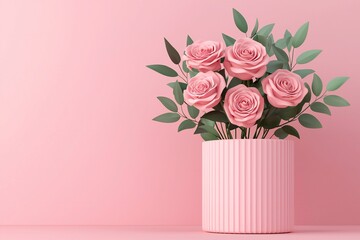 Valentine's Day Pink Roses in Elegant Pot Romantic Floral Still Life