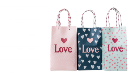 Decorative Gift Bags Featuring Heart Patterns with the Word 'Love' Ideal for Celebrations, Anniversaries, or Special Occasions for Any Romantic Moment