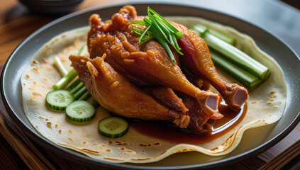 Peking Duck in Authentic Style with Crispy Skin Representing Chinese Cuisine 