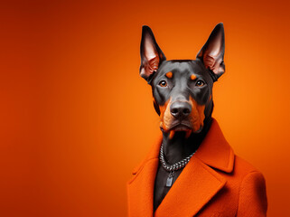 Stylish Black Dog in Orange Coat