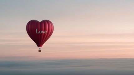 Fototapeta premium A red hot air balloon with the word love written on it