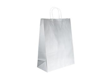 Recyclable craft paper bag for purchases, gifts and takeaway food mock up on white background. Environmentally friendly than single-use plastic bags