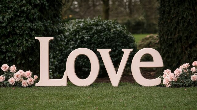 A large white sign with the letters LOVE written on it