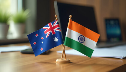 New Zealand and India Flags Display