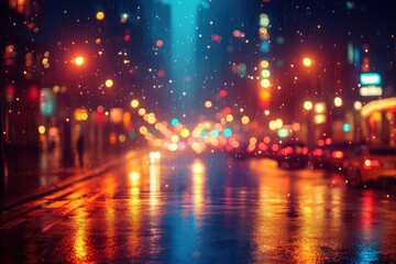 Fototapeta premium Soft and vibrant bokeh lights in various colors from a busy city at night. A dreamy and artistic representation of urban life. Perfect for cityscape, travel, and nightlife visuals