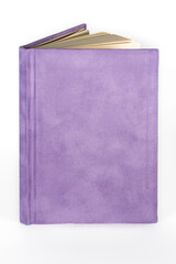 close up of a blank velour fluffy notebook on white background with clipping path