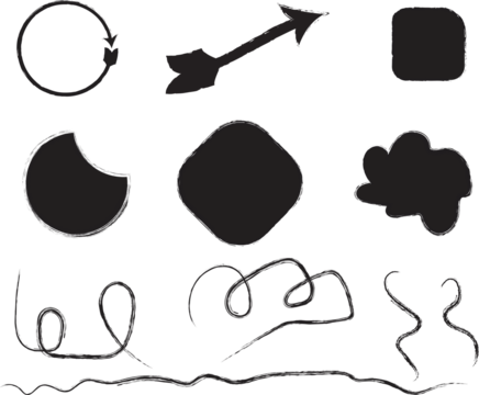 Brush stroke arrows. Rough paintbrush marks messy paint splatter textures, hand drawn graffiti pointers. red arrow brush grunge. Marker, pen brush stroke. set of black and white icons for your design 