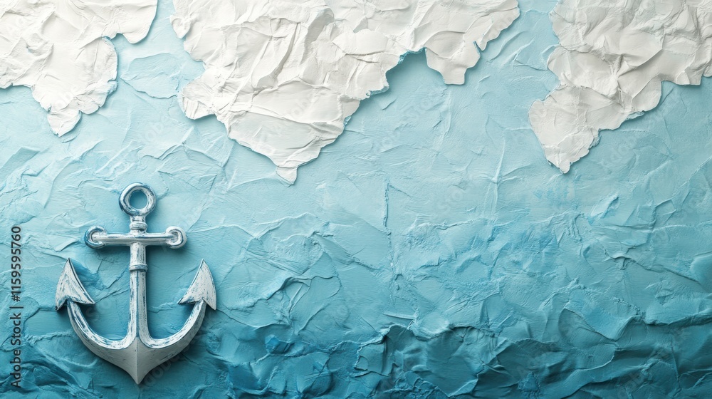 Leinwandbilder Nautical anchor placed on textured map background with ample space for text and creativity. Generative AI