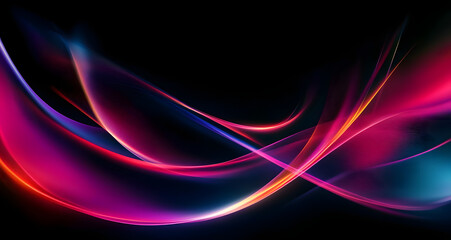 Fototapeta premium Dark abstract background with neon lines and shapes.