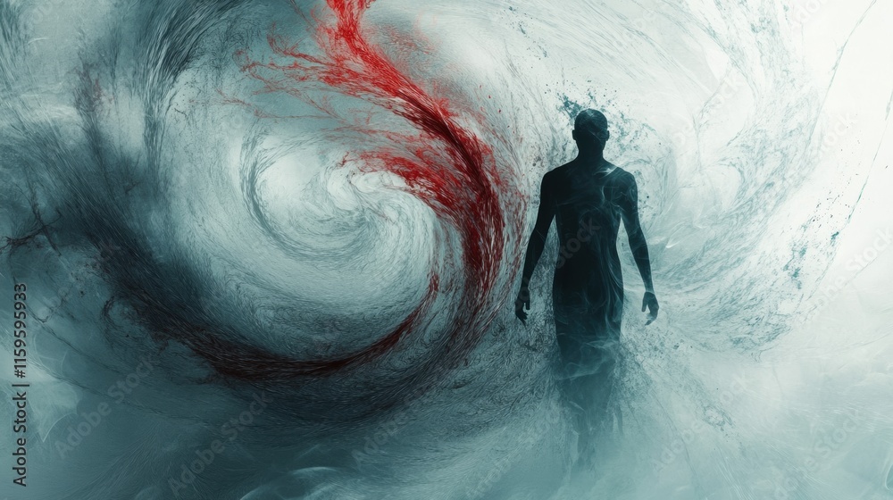 Leinwandbilder human silhouette is engulfed in an abstract whirlwind representing feelings of loneliness and isolat