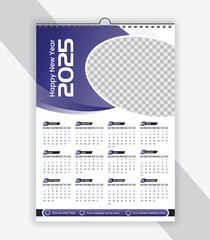 Modern wall calendar design 2025. Print Ready One Page wall calendar template design for 2025